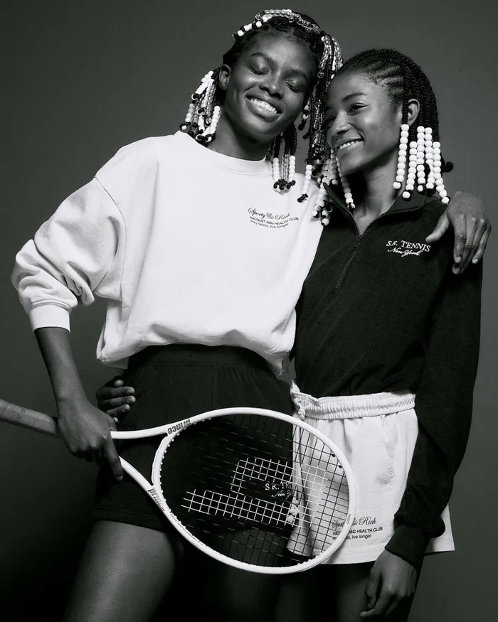 Sweatshirts Women Sporty and Rich SR Tennis Terry Quarter Zip 8211 NavyWhite