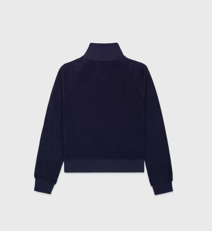 Sweatshirts Women Sporty and Rich SR Tennis Terry Quarter Zip 8211 NavyWhite