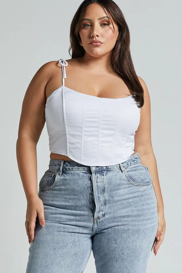 Sweet Disguise Top 8211 Shoulder Tie Corset Top In White Women Showpo Curve Clothes