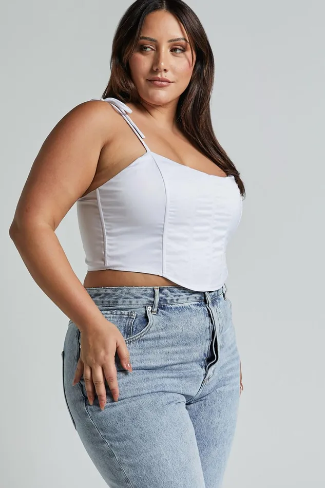 Sweet Disguise Top 8211 Shoulder Tie Corset Top In White Women Showpo Curve Clothes