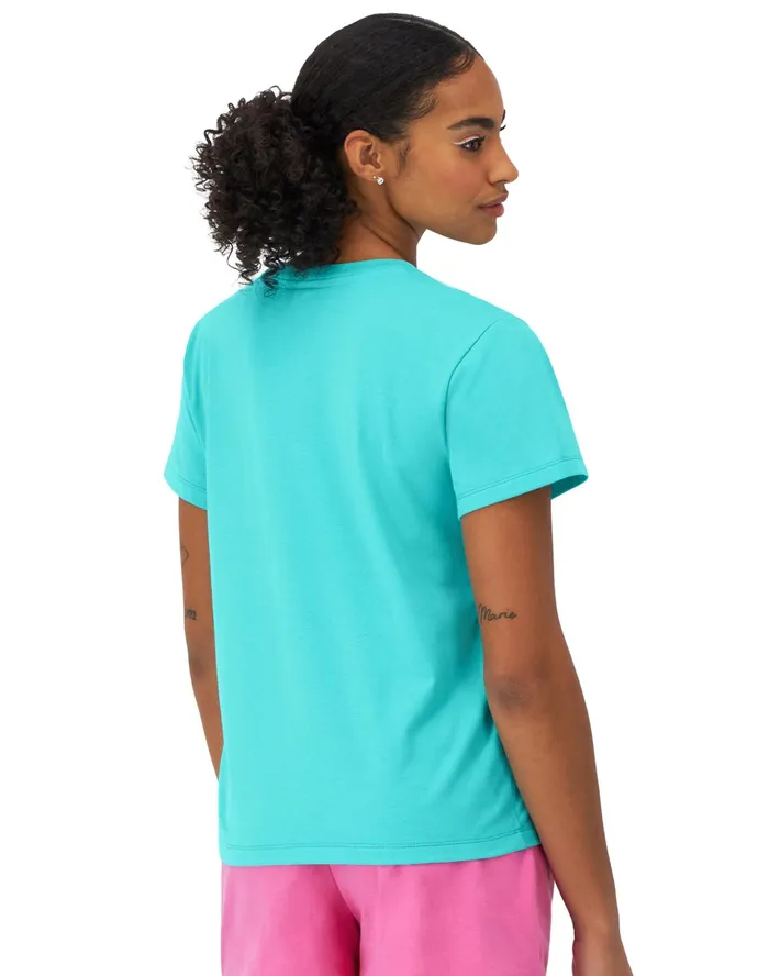TShirt Good Times 247 Script Logo Graphic Aqua Excursion Women Champion TShirts and Tops