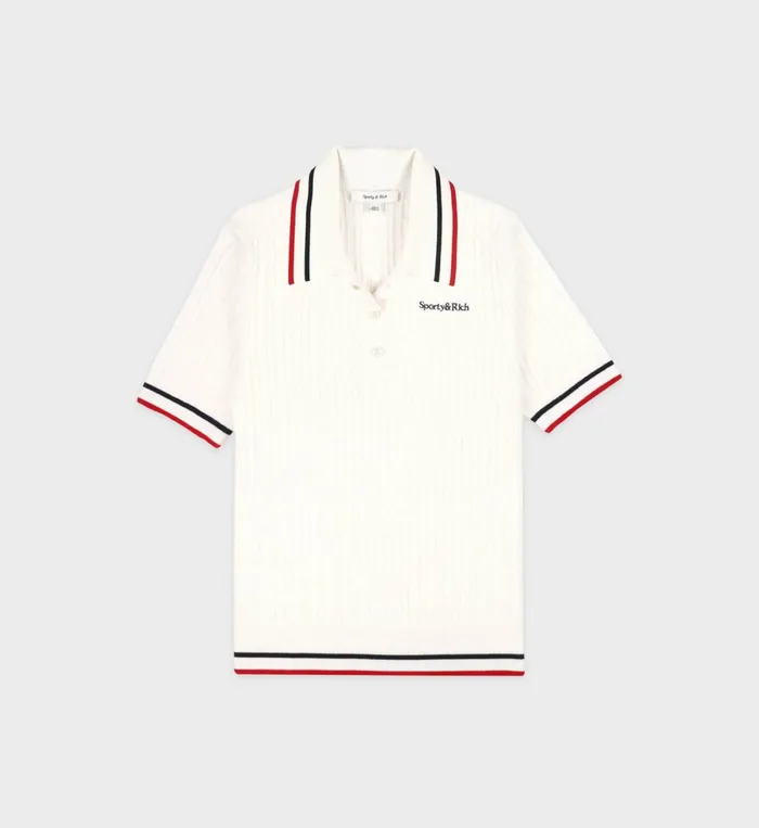 TShirts and Tops Women Sporty and Rich Serif Logo MIni Cable Polo 8211 Off WhiteNavyRed