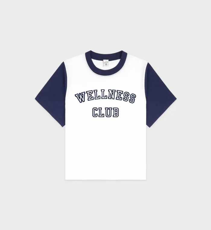 TShirts and Tops Women Sporty and Rich Wellness Club Color Block Cropped Tee 8211 WhiteNavy