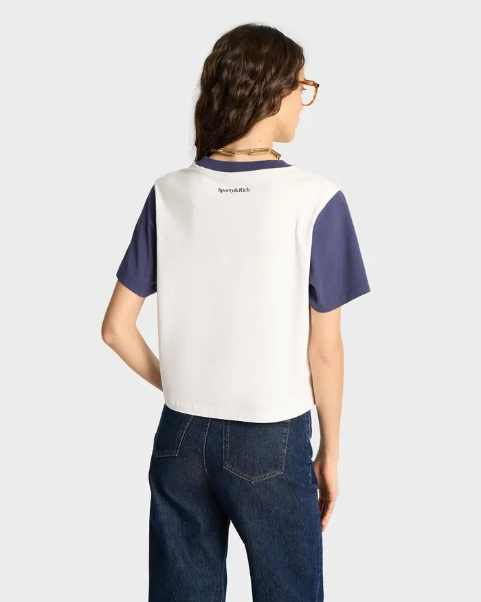 TShirts and Tops Women Sporty and Rich Wellness Club Color Block Cropped Tee 8211 WhiteNavy