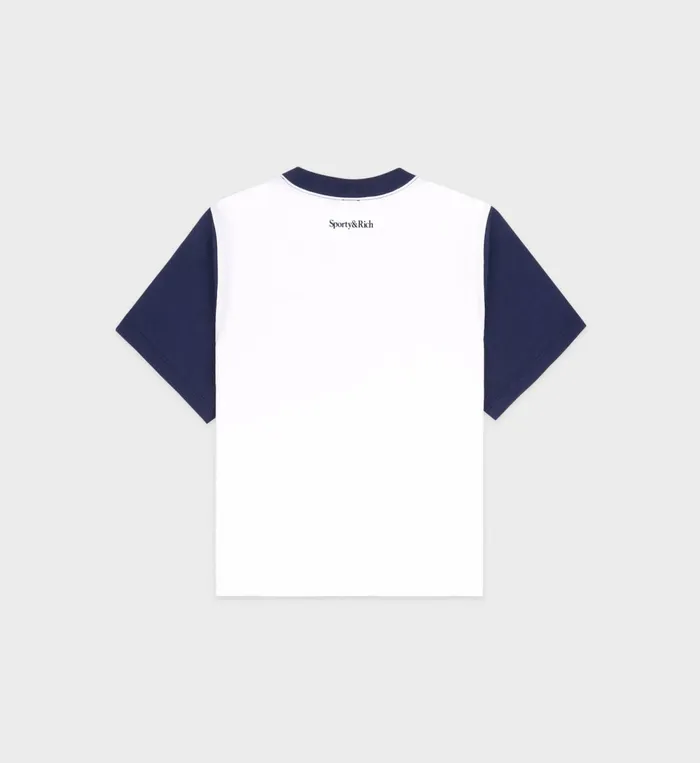 TShirts and Tops Women Sporty and Rich Wellness Club Color Block Cropped Tee 8211 WhiteNavy