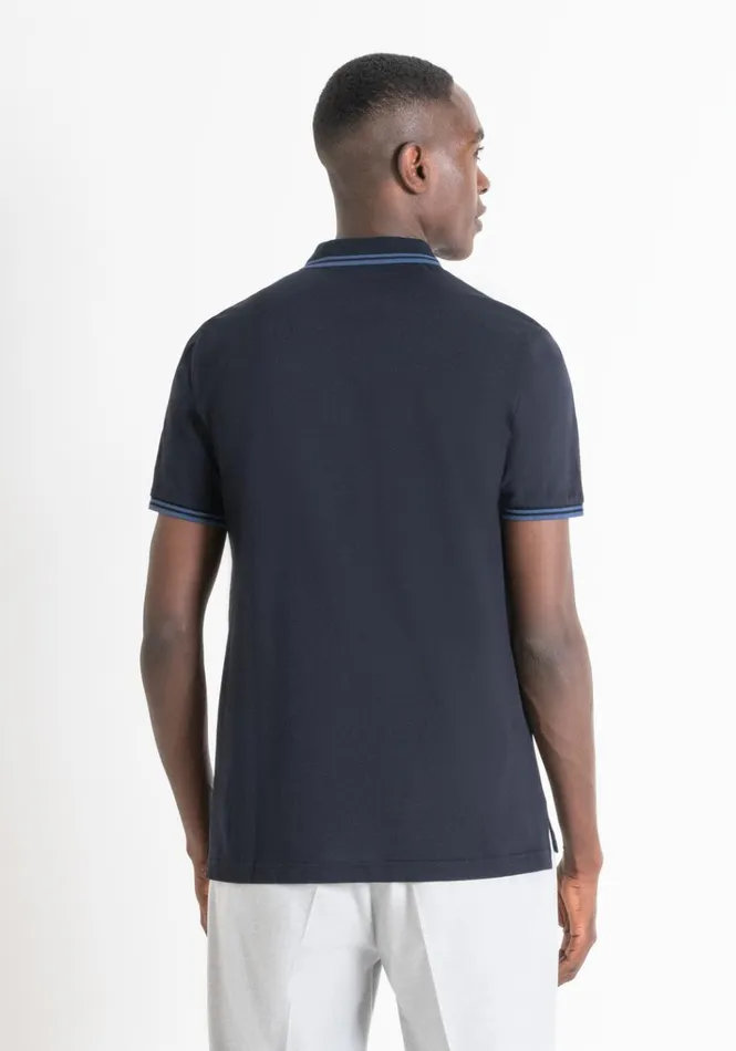 TShirts And Polo Men Antony Morato Regular Fit Cotton Pique Polo Shirt With Logo Patch Blue Ink