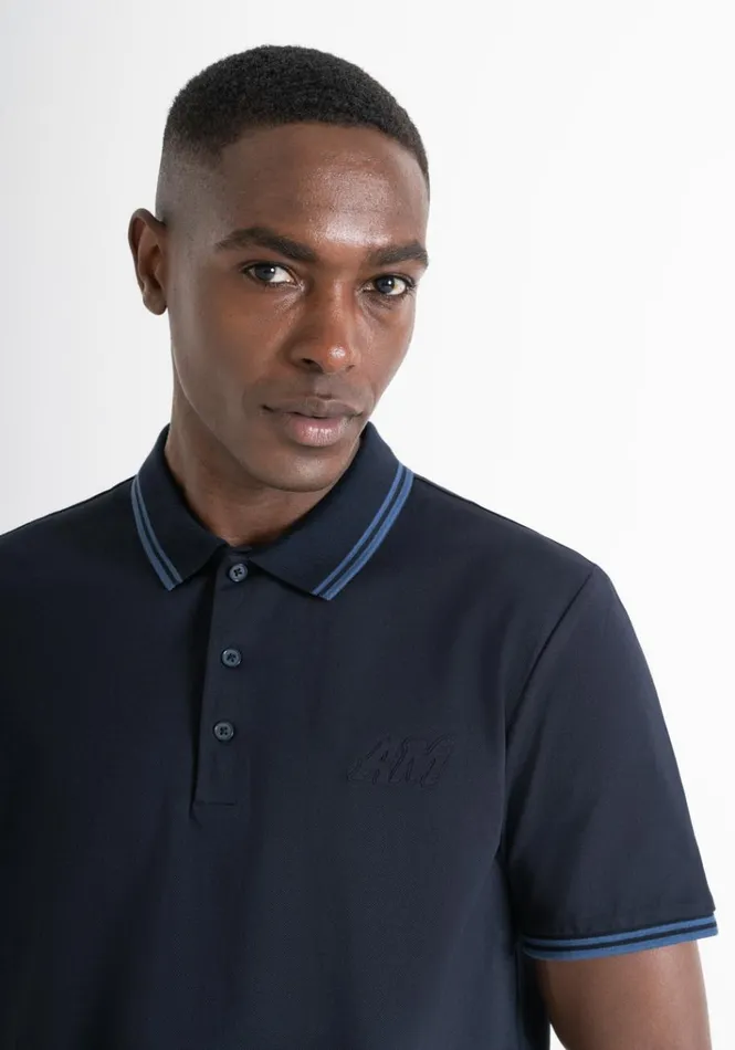 TShirts And Polo Men Antony Morato Regular Fit Cotton Pique Polo Shirt With Logo Patch Blue Ink