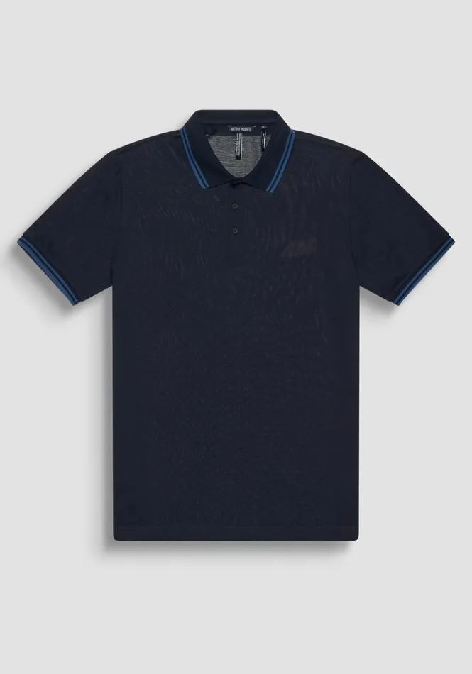 TShirts And Polo Men Antony Morato Regular Fit Cotton Pique Polo Shirt With Logo Patch Blue Ink