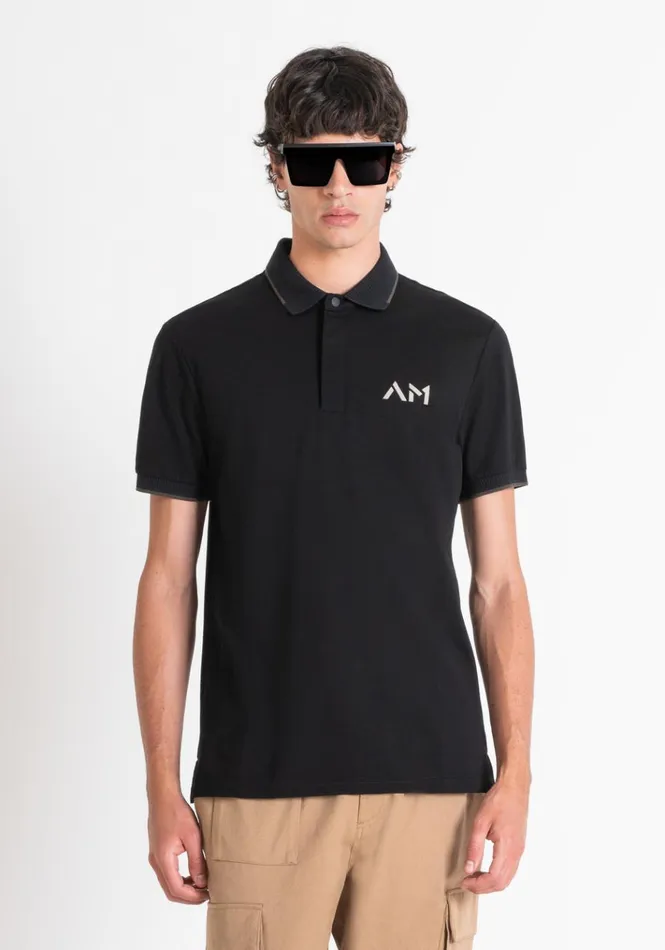 TShirts And Polo Men Antony Morato Regular Fit Polo Shirt In Black Cotton Pique With Logo Black TShirts And Polo Men Antony Morato Regular Fit Polo Shirt In Black Cotton Pique With Logo Black