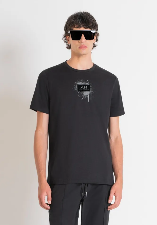 TShirts And Polo Men Antony Morato Regular Fit TShirt In Black Cotton Jersey With Street Print Black TShirts And Polo Men Antony Morato Regular Fit TShirt In Black Cotton Jersey With Street Print Black