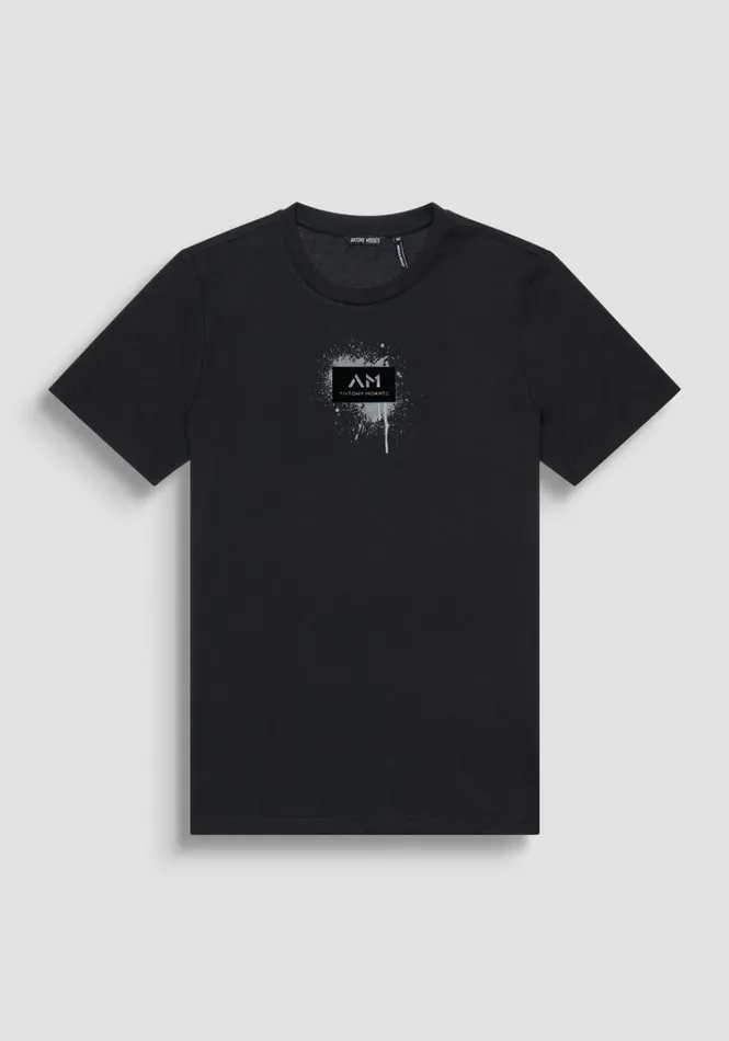 TShirts And Polo Men Antony Morato Regular Fit TShirt In Black Cotton Jersey With Street Print Black