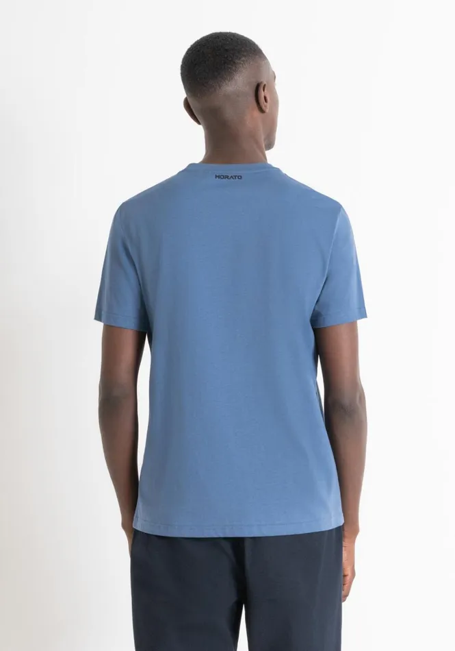 TShirts And Polo Men Antony Morato Regular Fit TShirt In Blue Cotton Jersey With Tiger Print Worker Avio
