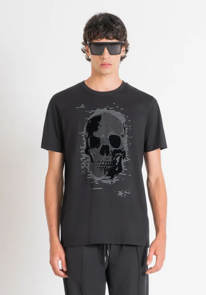 TShirts And Polo Men Antony Morato Regular Fit TShirt In Cotton Jersey With Skull Print Black TShirts And Polo Men Antony Morato Regular Fit TShirt In Cotton Jersey With Skull Print Black