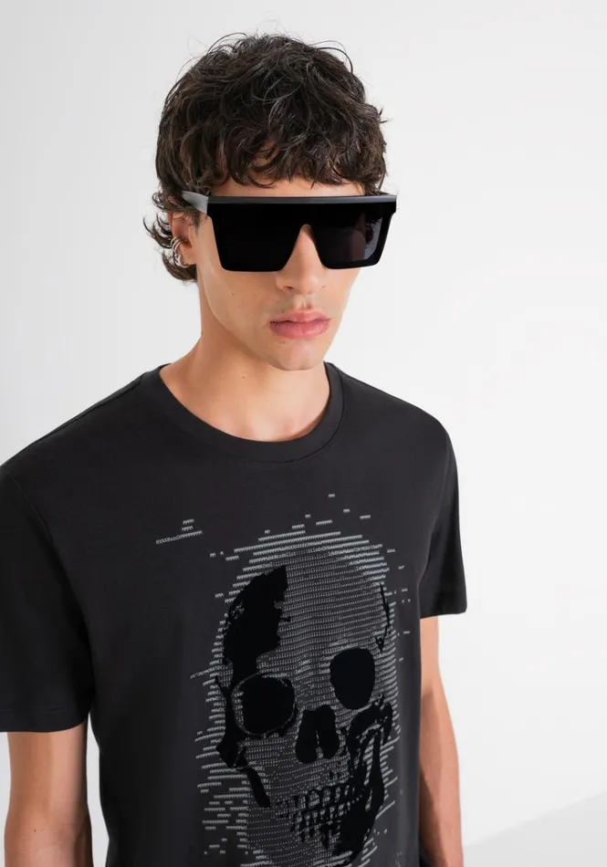 TShirts And Polo Men Antony Morato Regular Fit TShirt In Cotton Jersey With Skull Print Black