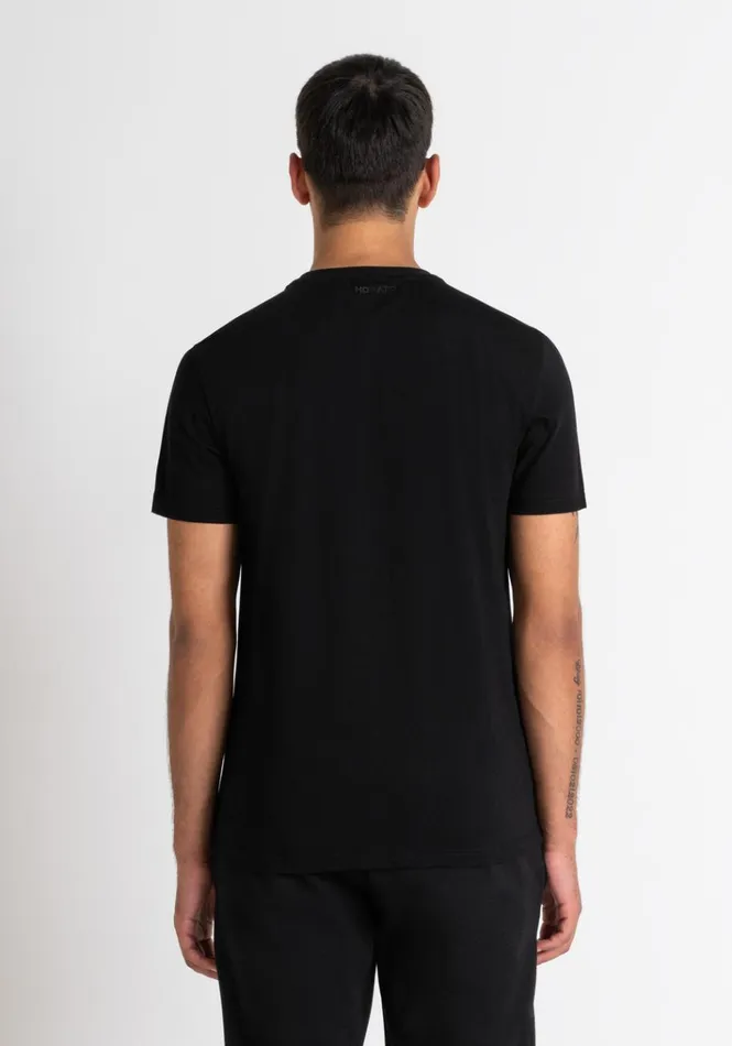TShirts And Polo Men Antony Morato Slim Fit TShirt In Black Cotton Jersey With Cyber Skull Print Black