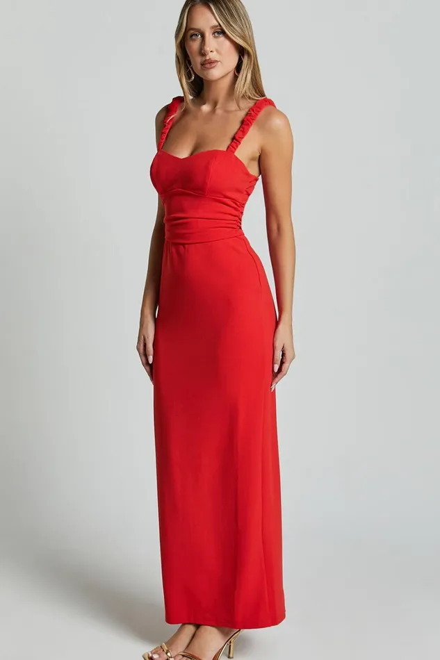 Tahlia Midi Dress 8211 Sweetheart Ruched Dress In Red Women Showpo Dresses
