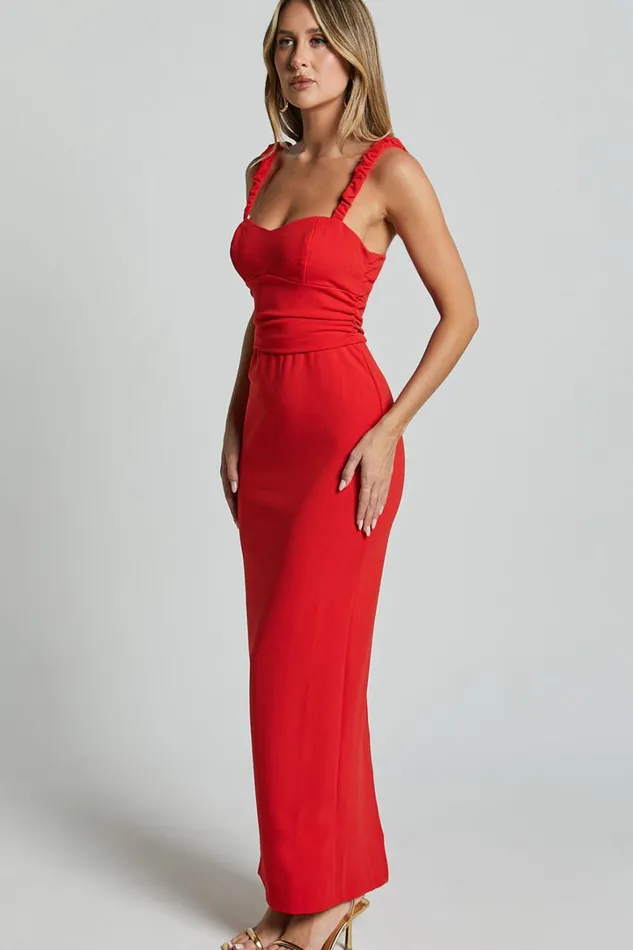Tahlia Midi Dress 8211 Sweetheart Ruched Dress In Red Women Showpo Dresses