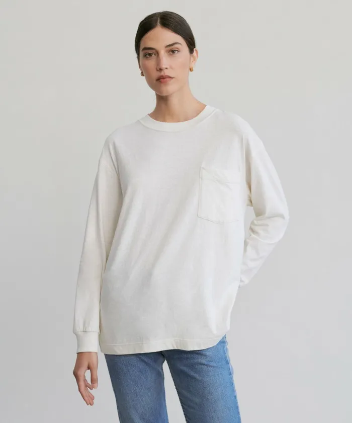 Tees and Tanks Women Jenni Kayne LongSleeve Vintage Pocket Tee Ivory