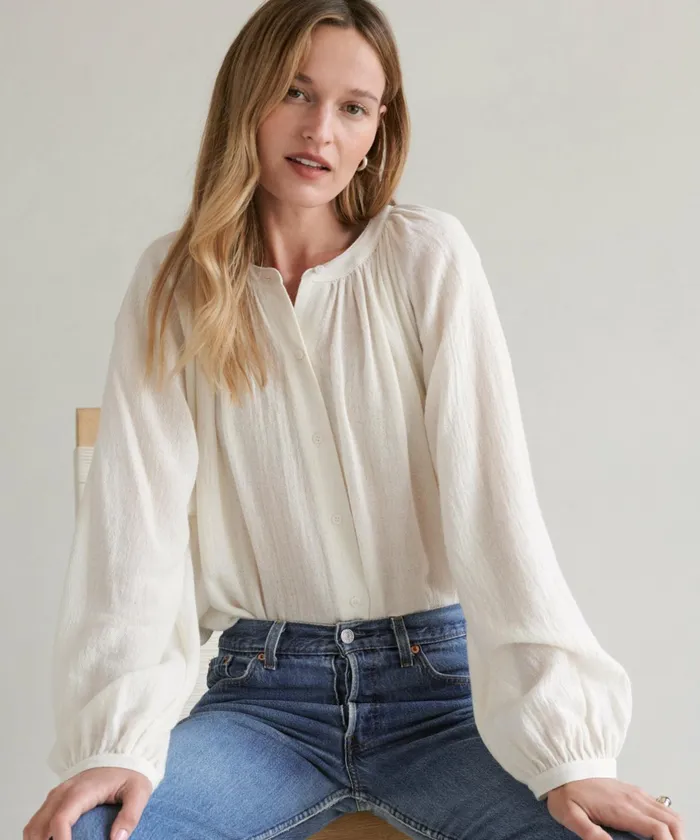 Tees and Tanks Women Jenni Kayne LongSleeve Willow Blouse Ivory