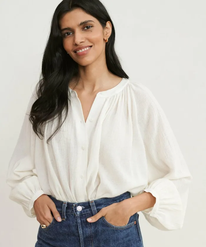 Tees and Tanks Women Jenni Kayne LongSleeve Willow Blouse Ivory