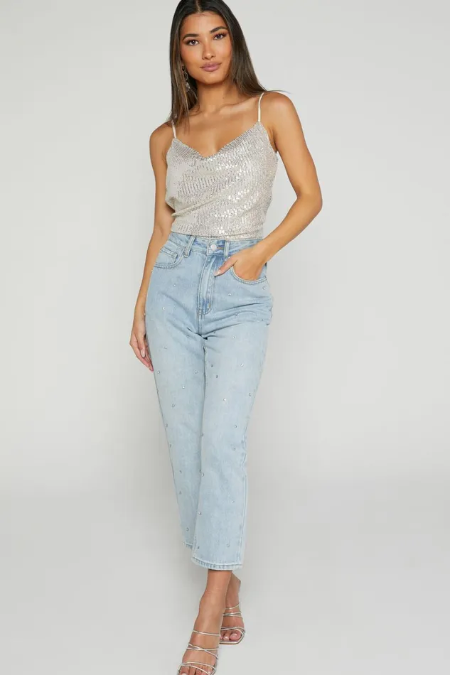 Thea Top 8211 Sequin Cowl Neck Top In Silver Women Showpo Tops