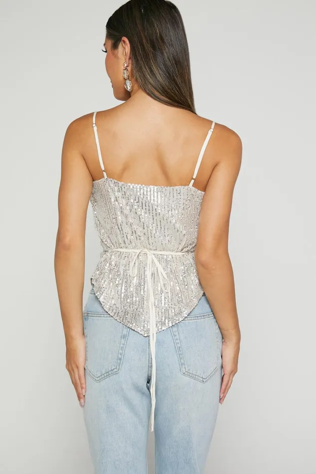 Thea Top 8211 Sequin Cowl Neck Top In Silver Women Showpo Tops