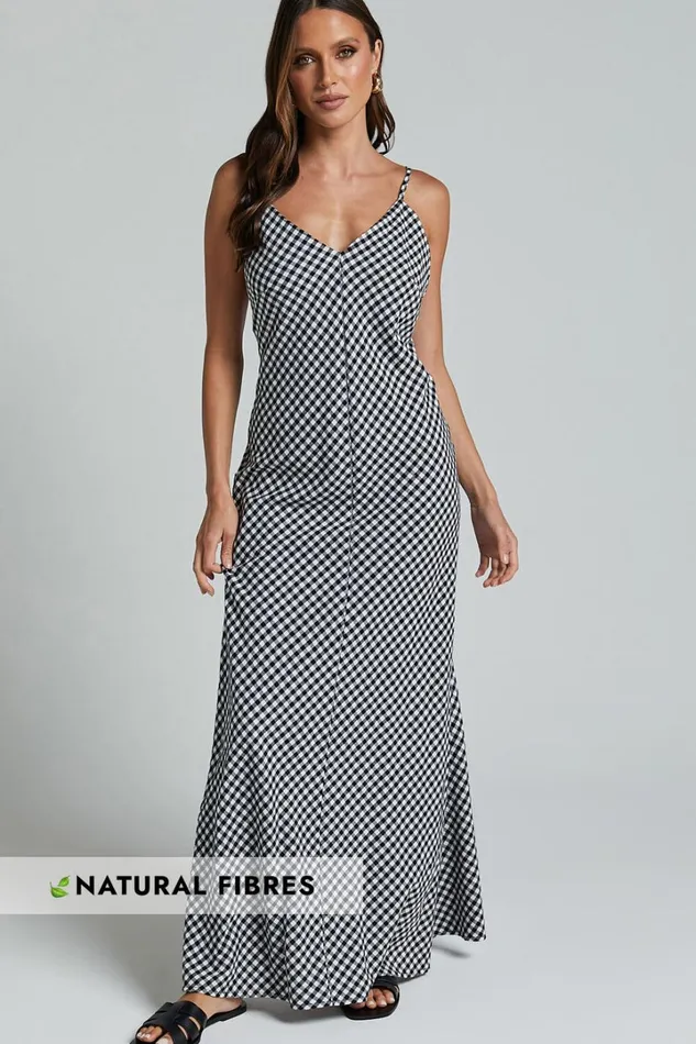 Thraia Midi Dress 8211 Strappy Plunge Slip Dress In Black And White Check Women Showpo Dresses Thraia Midi Dress 8211 Strappy Plunge Slip Dress In Black And White Check Women Showpo Dresses