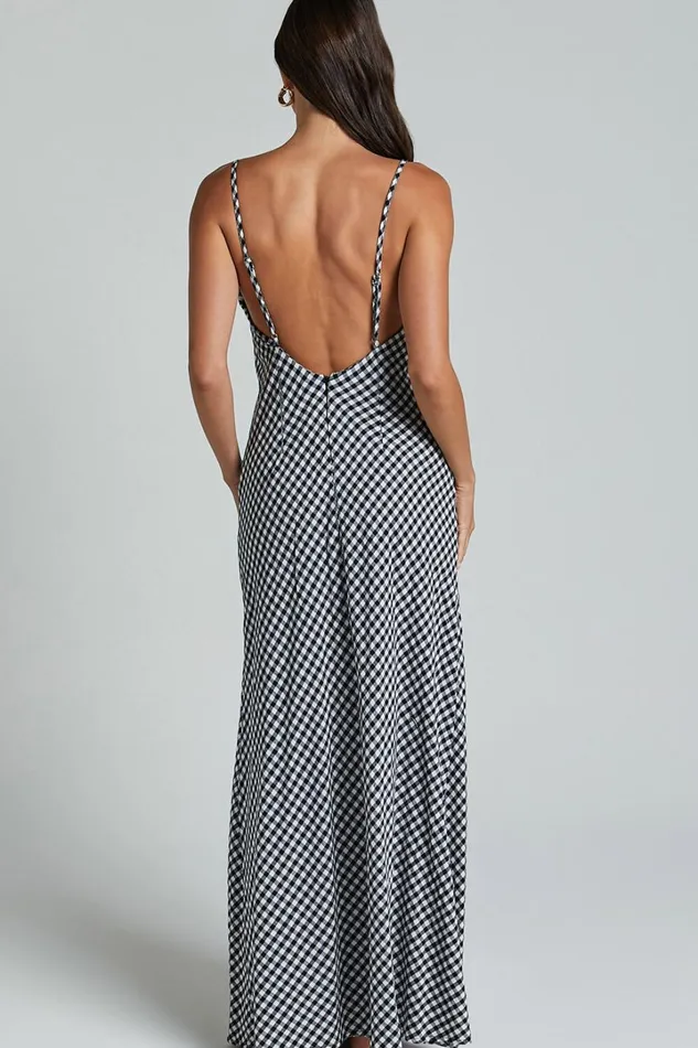 Thraia Midi Dress 8211 Strappy Plunge Slip Dress In Black And White Check Women Showpo Dresses