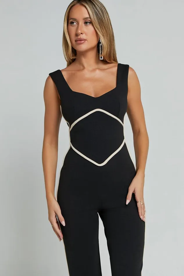 Tiarna Contrast Sweetheart Neck Line Jumpsuit In Black Women Showpo Jumpsuits