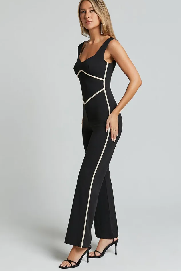 Tiarna Contrast Sweetheart Neck Line Jumpsuit In Black Women Showpo Jumpsuits