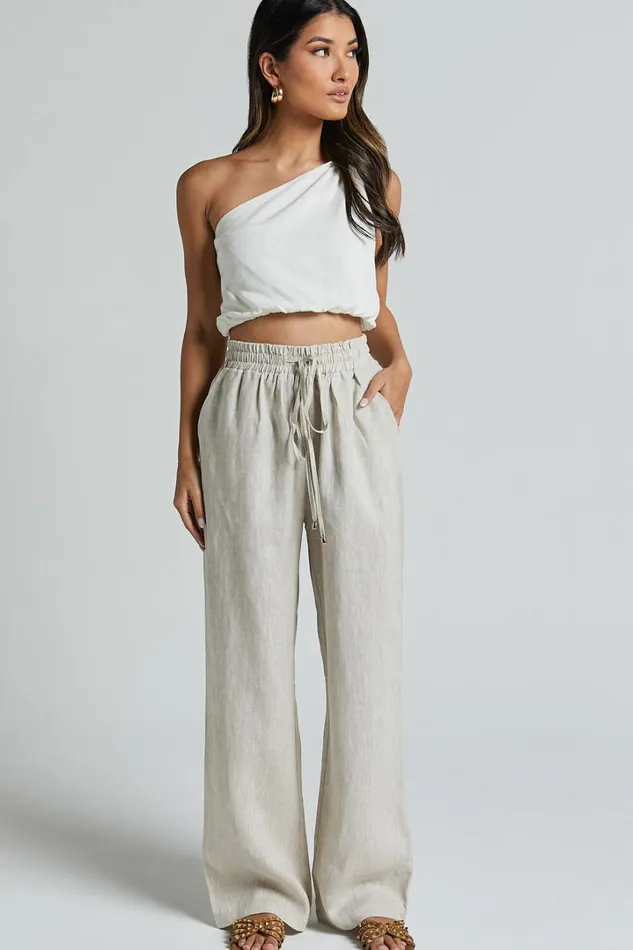 Tilly Pants 8211 Elasticated Drawstring Relaxed Linen Pants In Beige Women Showpo Pants