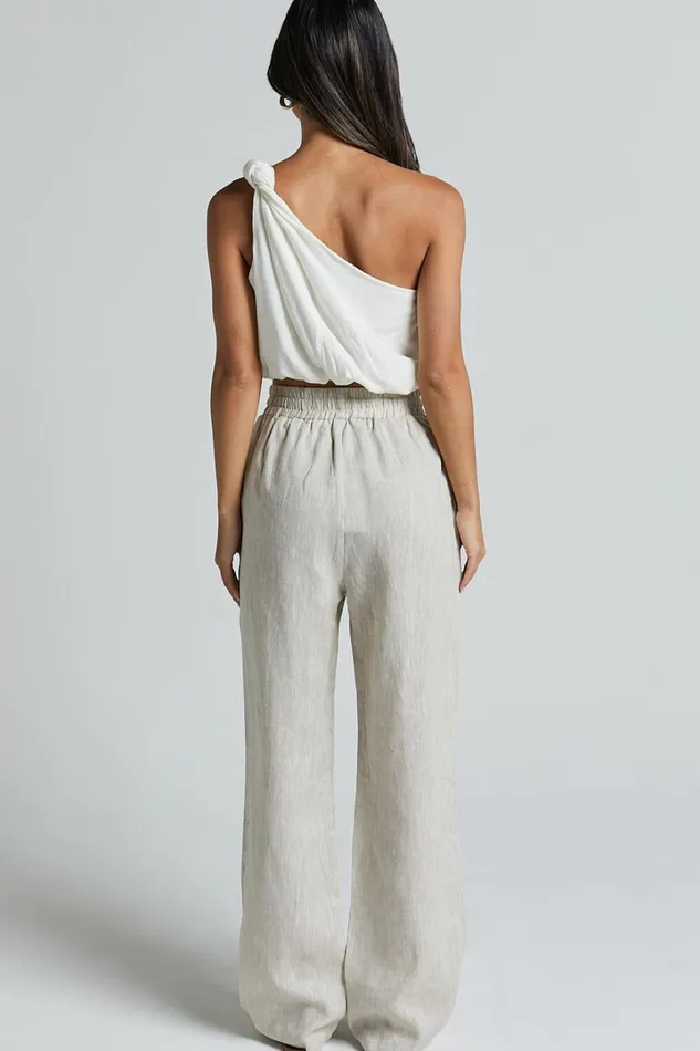 Tilly Pants 8211 Elasticated Drawstring Relaxed Linen Pants In Beige Women Showpo Pants