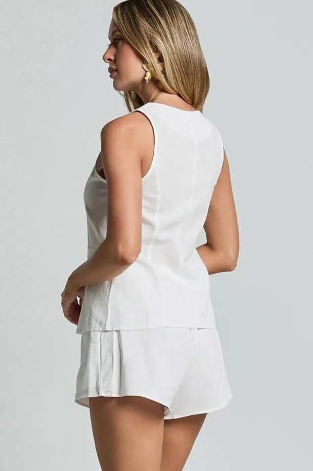 Tonya Two Piece Set 8211 V Neck Sleeveless Top And Shorts Set In White Women Showpo Dresses