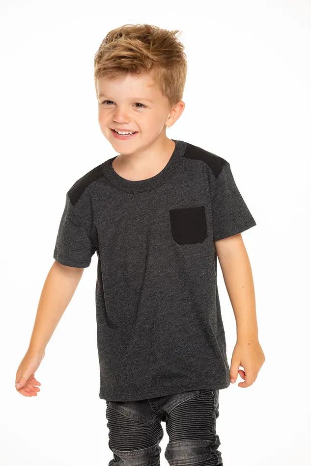 Tops Chaser Brand Boys Recycled Vintage Jersey Poplin Blocked Pocket Tee