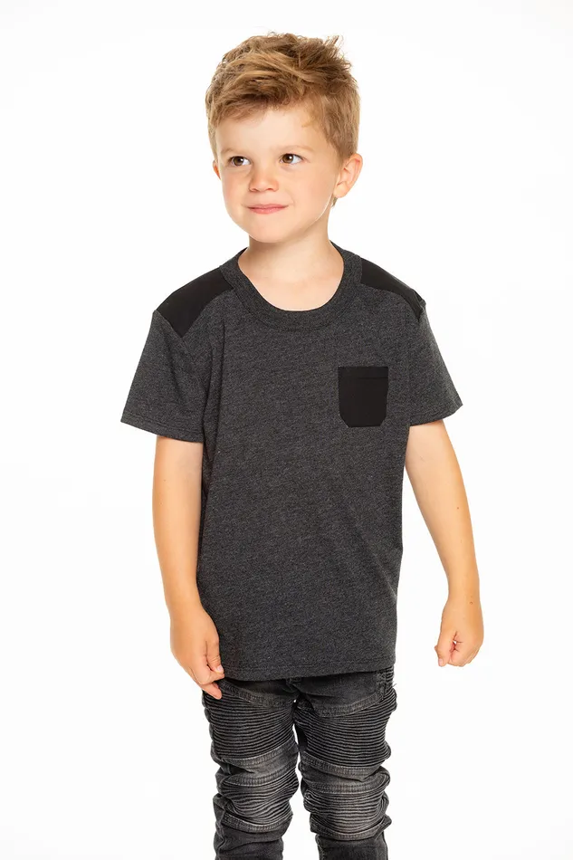 Tops Chaser Brand Boys Recycled Vintage Jersey Poplin Blocked Pocket Tee