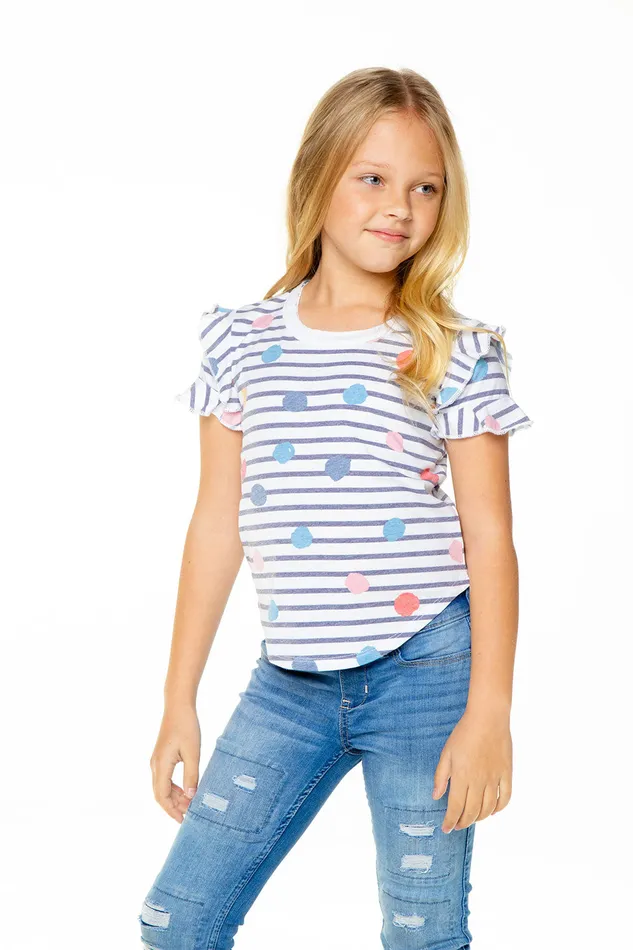 Tops Chaser Brand Girls Recycled Vintage Jersey Ruffle Short Sleeve Shirttail