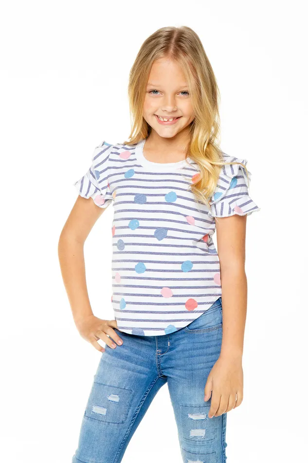 Tops Chaser Brand Girls Recycled Vintage Jersey Ruffle Short Sleeve Shirttail