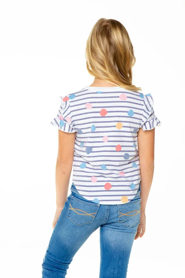Tops Chaser Brand Girls Recycled Vintage Jersey Ruffle Short Sleeve Shirttail