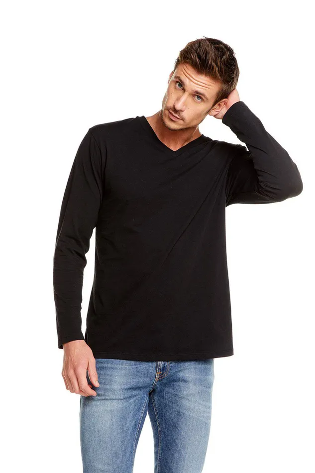 Tops Chaser Brand Mens COTTON JERSEY LS V NECK TEE