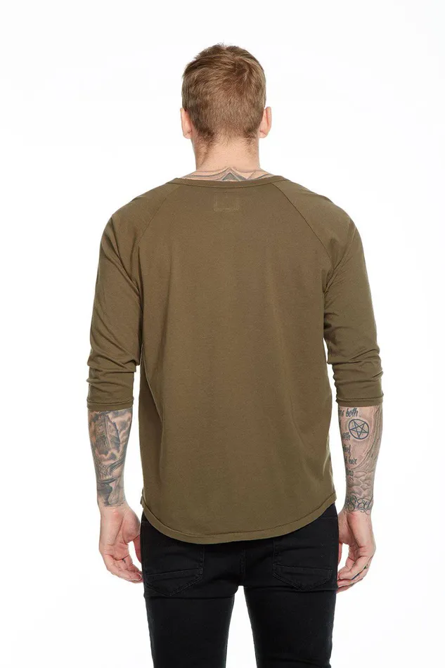 Tops Chaser Brand Mens COTTON RAGLAN HENLEY