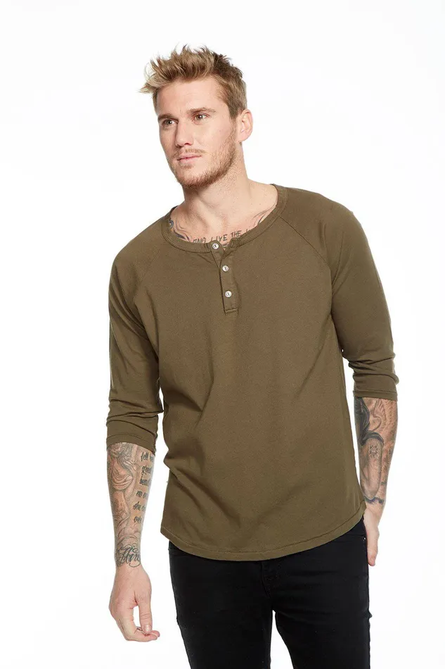 Tops Chaser Brand Mens COTTON RAGLAN HENLEY