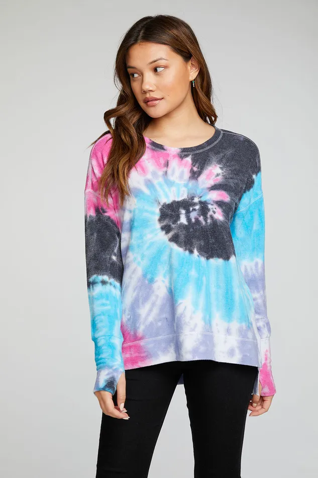 Tops Chaser Brand Womens Rpet Bliss Knit Long Sleeve Hi Lo Pullover with Thumbholes