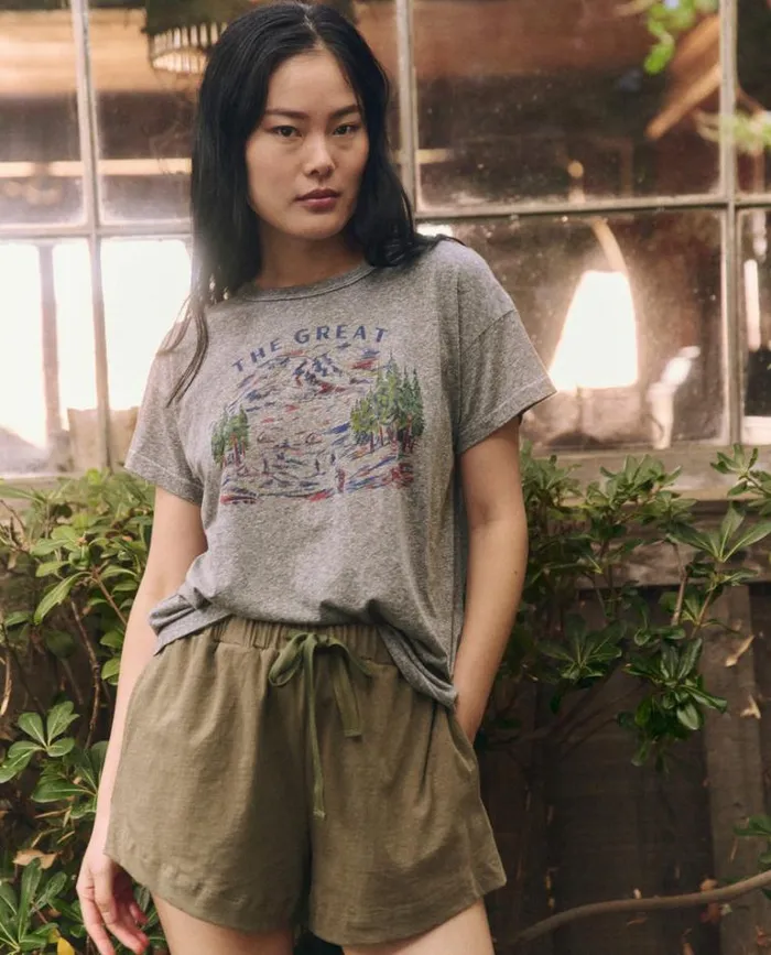 Tops Women039s The Great The Boxy Crew Heather Grey With Woodsy Trail Graphic