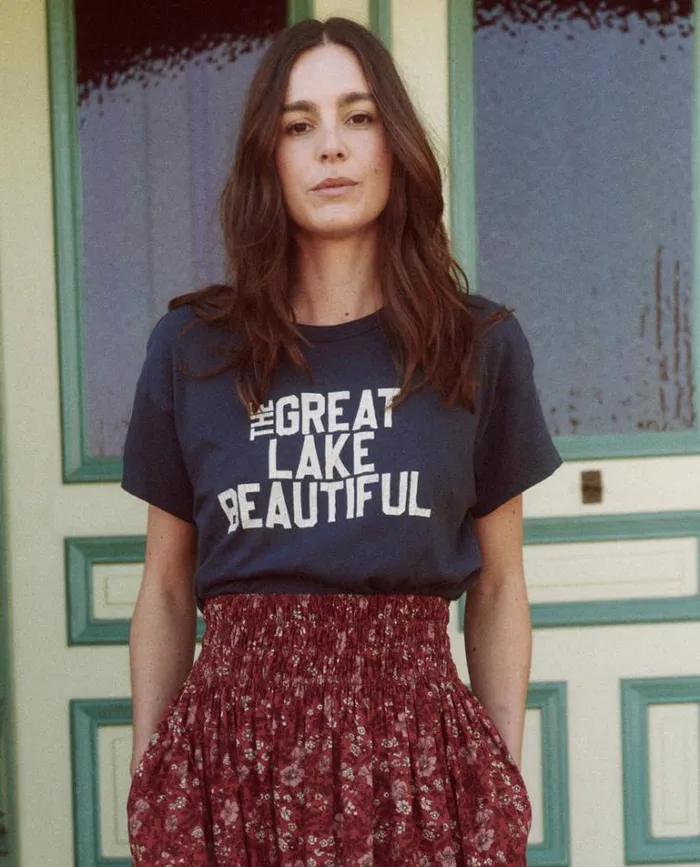 Tops Women039s The Great The Boxy Crew True Navy With The Great Lake Beautiful Graphic