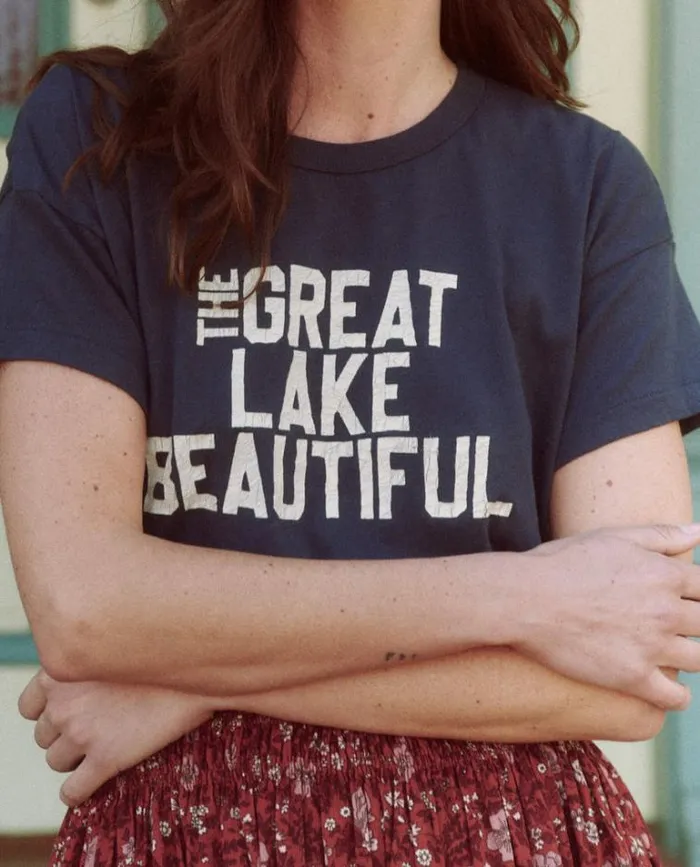 Tops Women039s The Great The Boxy Crew True Navy With The Great Lake Beautiful Graphic