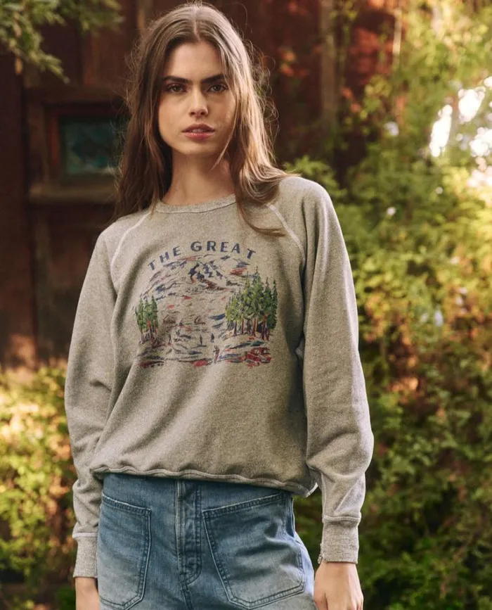 Tops Women039s The Great The College Sweatshirt Varsity Grey With Woodsy Trail Graphic