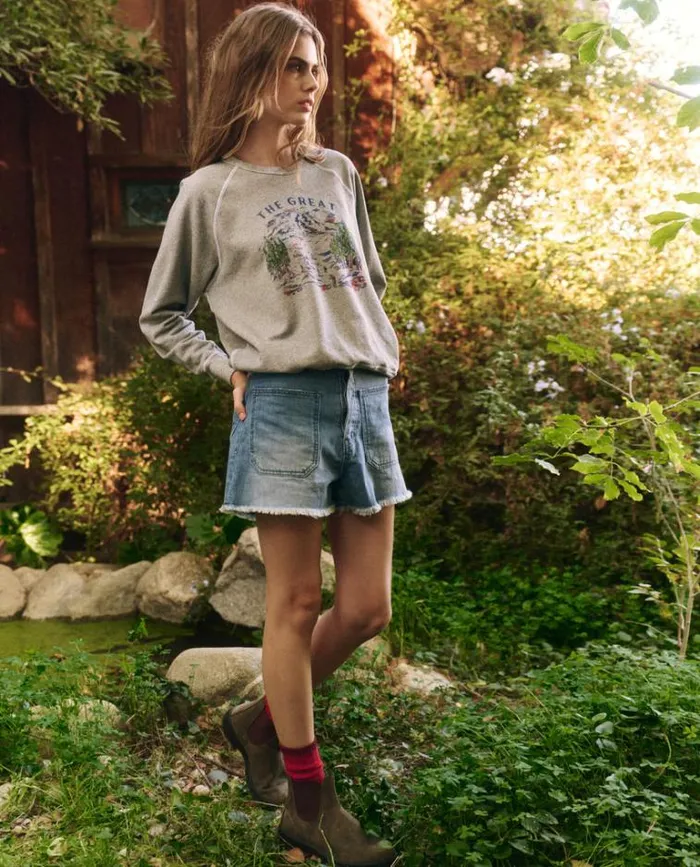 Tops Women039s The Great The College Sweatshirt Varsity Grey With Woodsy Trail Graphic