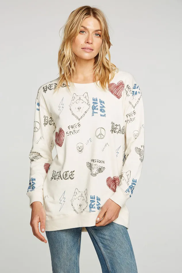 Tops Womens Chaser Brand Scribble Scrabble