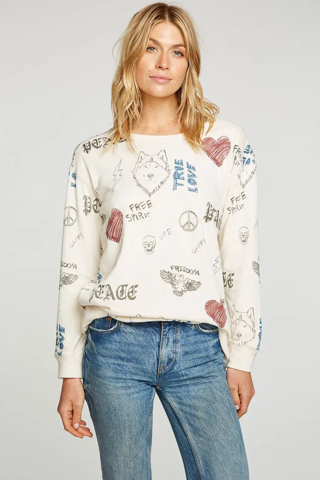 Tops Womens Chaser Brand Scribble Scrabble