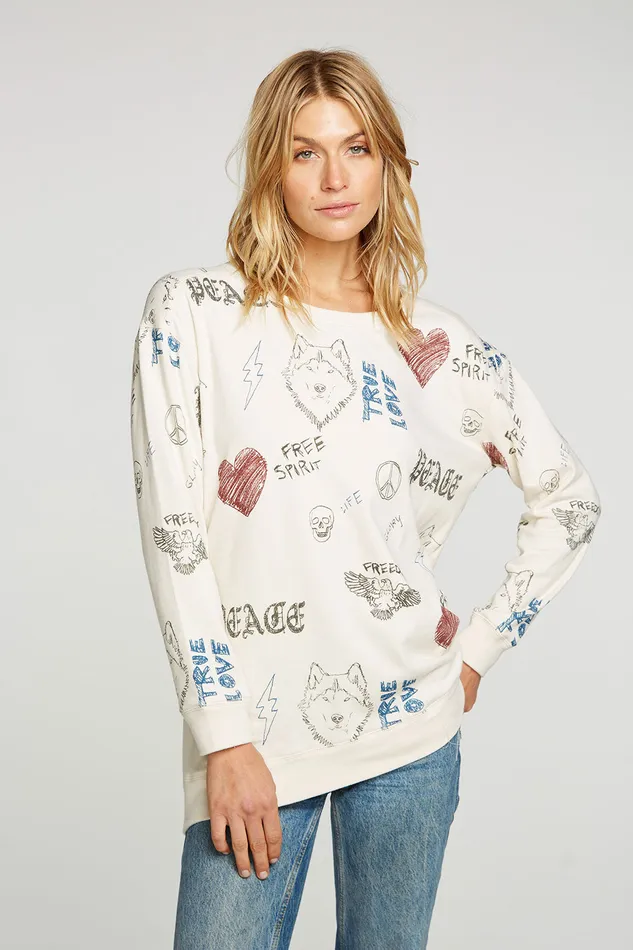 Tops Womens Chaser Brand Scribble Scrabble
